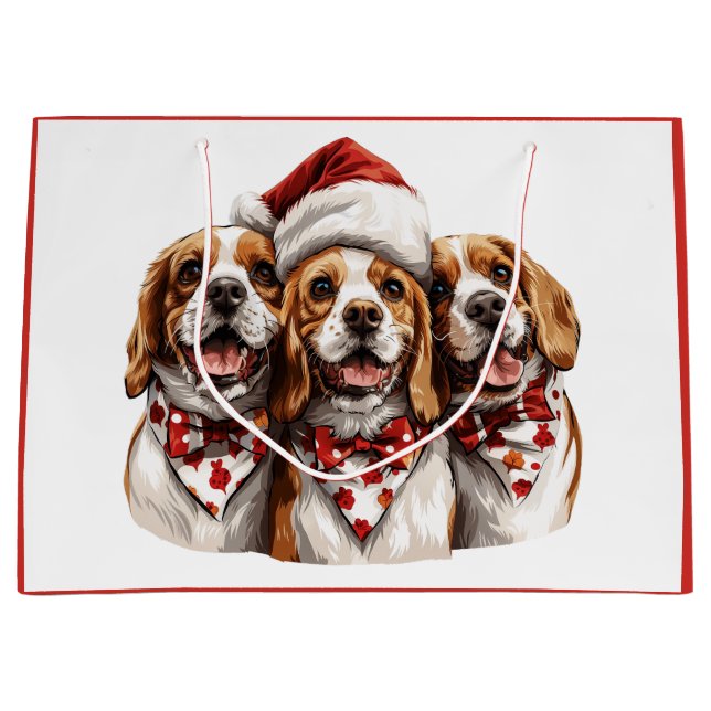 Grand Sac Cadeau Christmas Beagle Dogs (Devant)