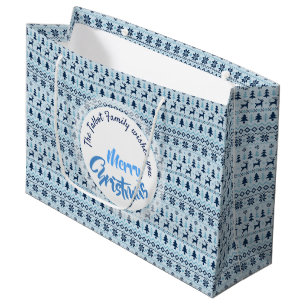 Grand Sac Cadeau CHRISTMAS Blue Deer motif personnalisé L Cadeau B