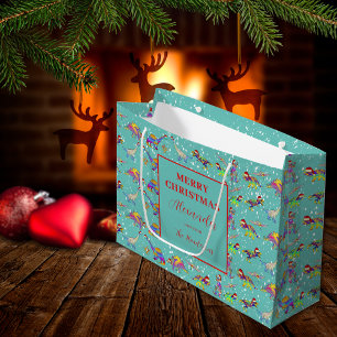 Grand Sac Cadeau Christmas Dinosaur Motif Ajouter un nom