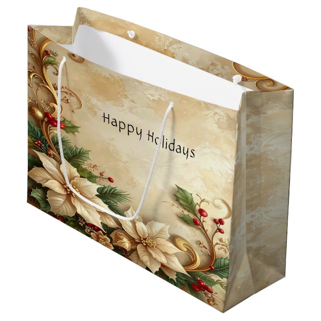 Grand Sac Cadeau Christmas Floral Holiday Gift Bag (Devant Angle)