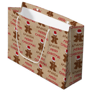 Grand Sac Cadeau Christmas Gingerbread Homme Cookies Nom personnali