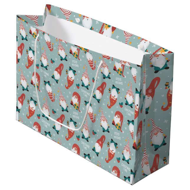 Grand Sac Cadeau Christmas Gnomes (Devant Angle)