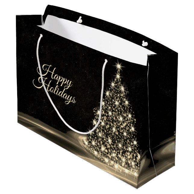 Grand Sac Cadeau Christmas Party Golden Shiny Tree Winter Black (Dos Angle)