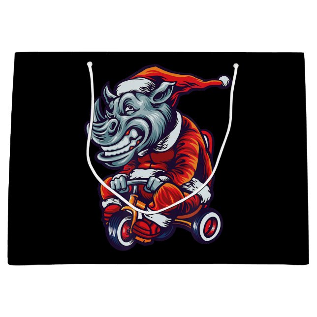 Grand Sac Cadeau Christmas Rhino Père Noël porter Casquette Joyeux  (Devant)
