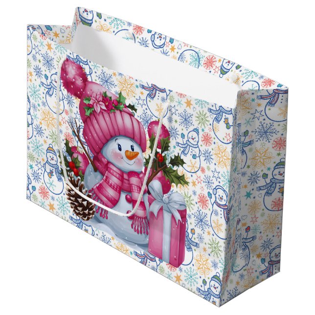 Grand Sac Cadeau Christmas Snowman (Devant Angle)