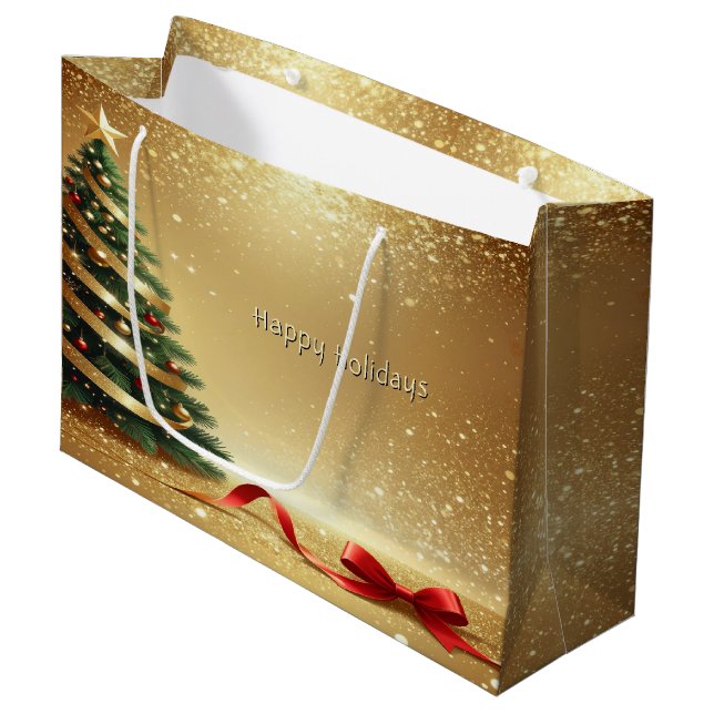 Grand Sac Cadeau Christmas Tree Ribbons Holiday Gift Bag (Devant Angle)