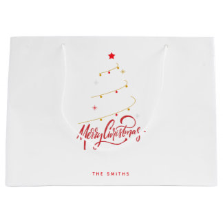 Grand Sac Cadeau Christmas Tree Typography Script Minimalist
