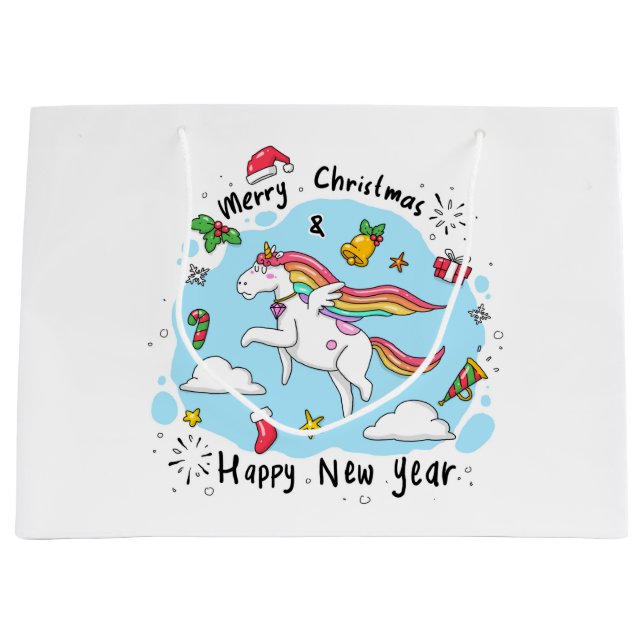 Grand Sac Cadeau Christmas Unicorn (Devant)