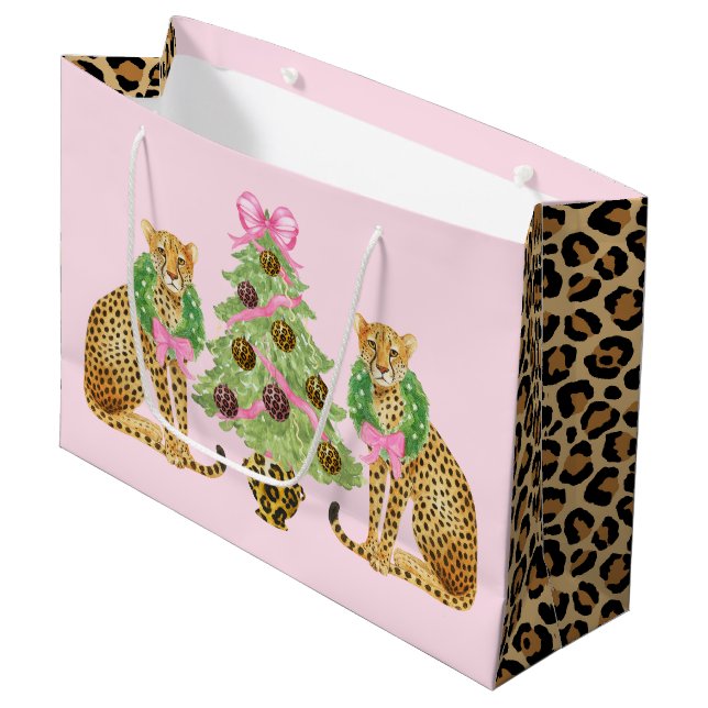 Grand Sac Cadeau Christmas Wreath Leopard  (Devant Angle)