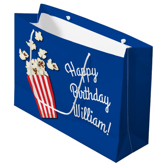 Grand Sac Cadeau Cinéma Popcorn fête d'anniversaire (Devant Angle)