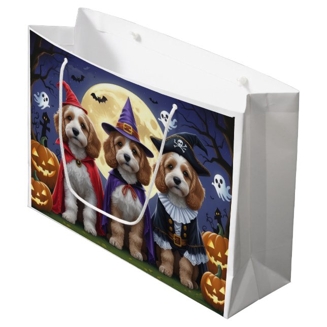 Grand Sac Cadeau Citrouille de chien Cockapoo Halloween drôle (Devant Angle)