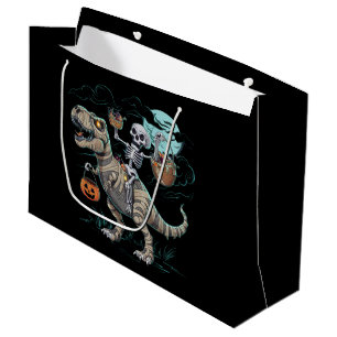 Grand Sac Cadeau Citrouille d'Halloween T rex de dinosaure montant