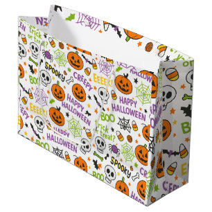 Grand Sac Cadeau Citrouille éffrayant et amusant - Motif Halloween