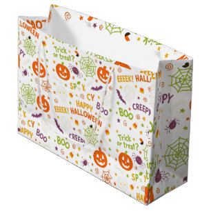 Grand Sac Cadeau Citrouille éffrayant et amusant - Motif Halloween