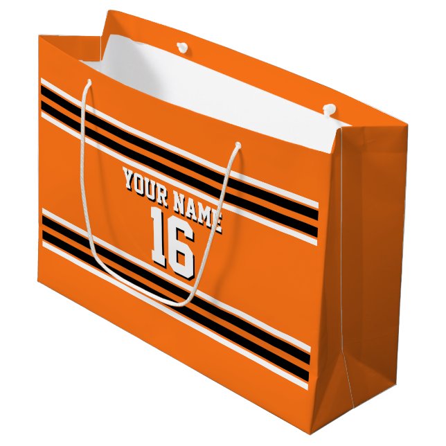 Grand Sac Cadeau Citrouille Orange Blk Team Jersey Numéro personnal (Devant Angle)