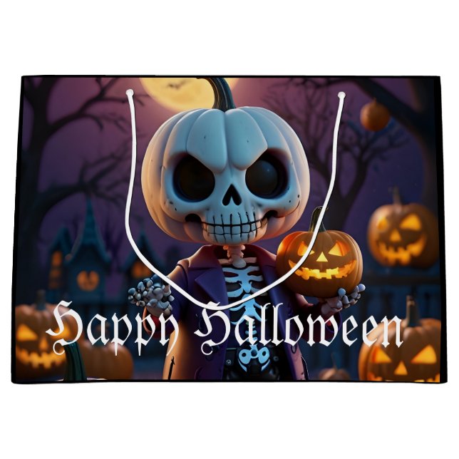 Grand Sac Cadeau Citrouille Patch Skeleton Companion (Devant)