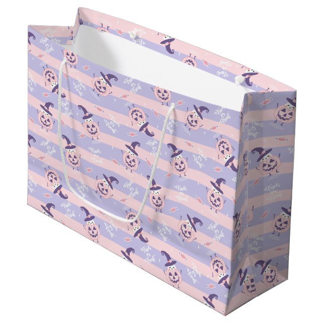 Grand Sac Cadeau Citrouilles d'Halloween mignonne et Motif Casquett (Devant Angle)
