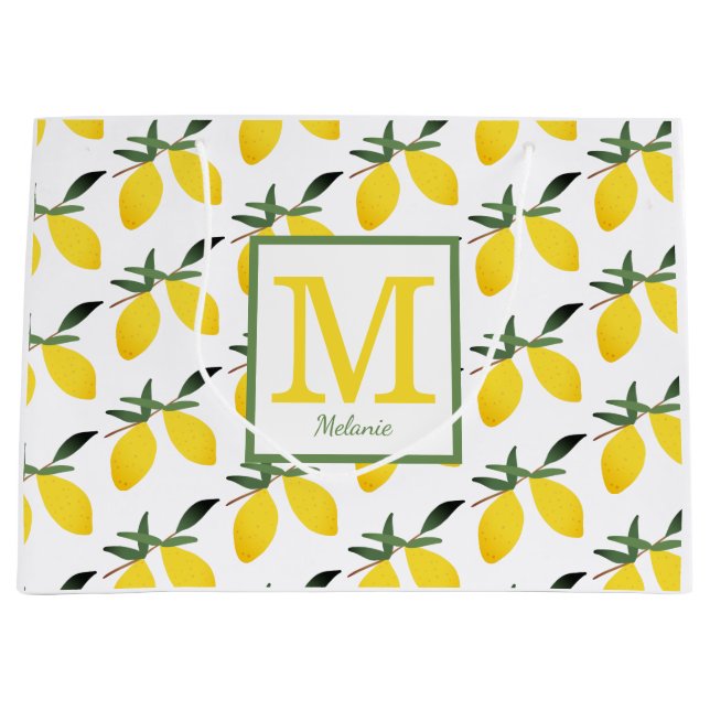 Grand Sac Cadeau Citrus citron Nom du monogramme (Devant)