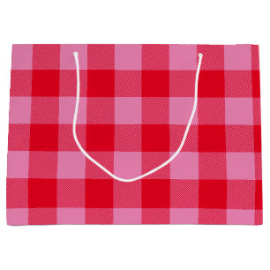 Grand Sac Cadeau Clair rouge et rose Buffalo Plaid Valentine