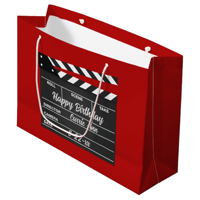 Grand Sac Cadeau Clapboard de film personnalisé rouge (Devant Angle)