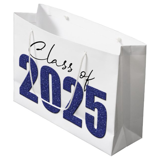 Grand Sac Cadeau Classe de Parties scintillant bleu marine de 2025 (Devant Angle)