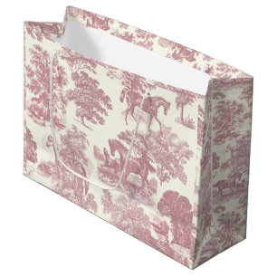 Grand Sac Cadeau Classé Élégant Chic Rose Cheval Toile de campagne