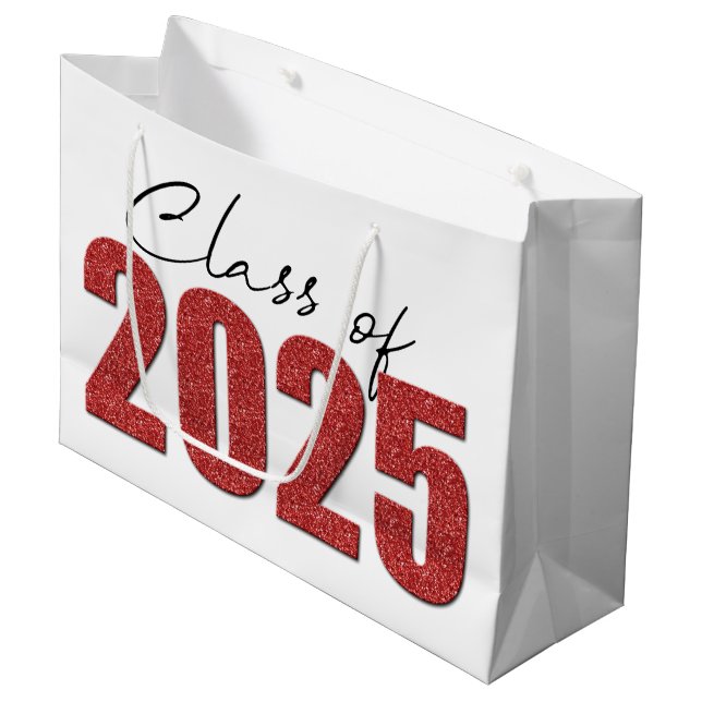 Grand Sac Cadeau Classe Parties scintillant rouge de 2025 (Devant Angle)