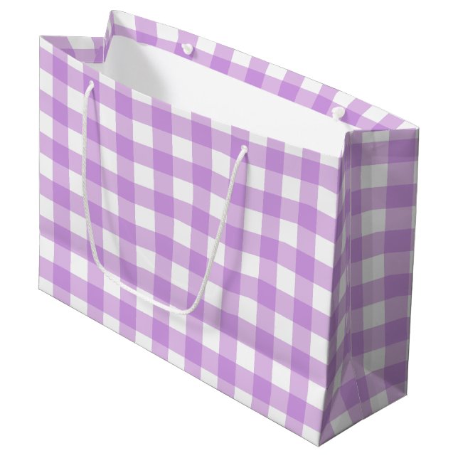 Grand Sac Cadeau Classic En vichy Vérifier Plaid Motif Lilac (Devant Angle)
