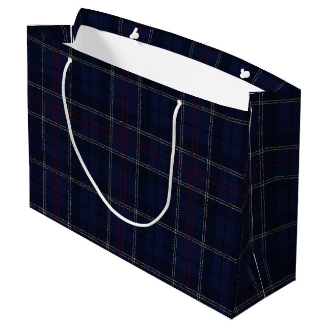 Grand Sac Cadeau Classic Navy Blue Plaid Christmas (Dos Angle)