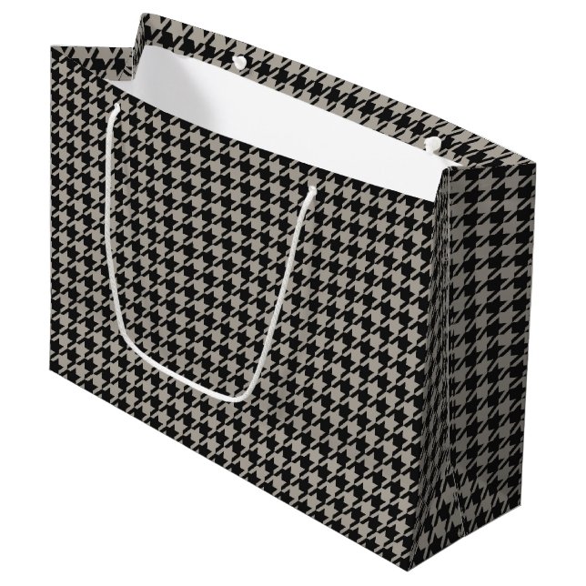 Grand Sac Cadeau Classic Pepita Houndstooth Motif Black Grey (Devant Angle)