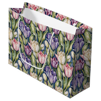 Grand Sac Cadeau Classic Pink, Purple, Whute Tulips