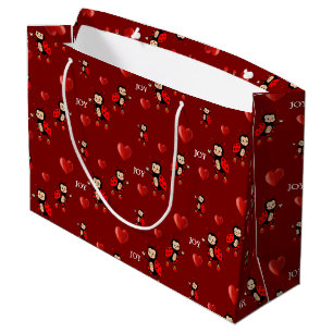 Grand Sac Cadeau Coccinelles mignonnes, cœurs et texte Joie sur fon