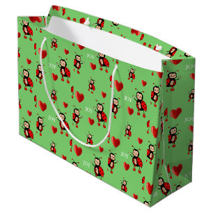 Grand Sac Cadeau Coccinelles mignonnes, cœurs et texte Joie sur fon