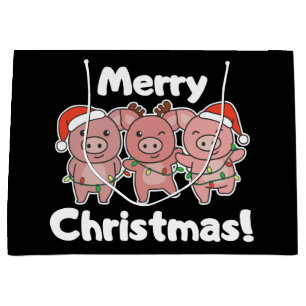 Grand Sac Cadeau Cochon Noël Porcs mignons Joyeux Noël Grand Cadeau