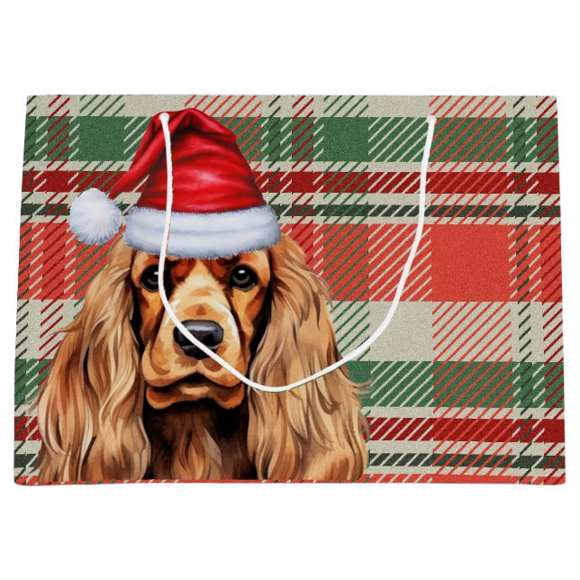 Grand Sac Cadeau Cocker de Noël plaqué Spaniel Chien (Devant)