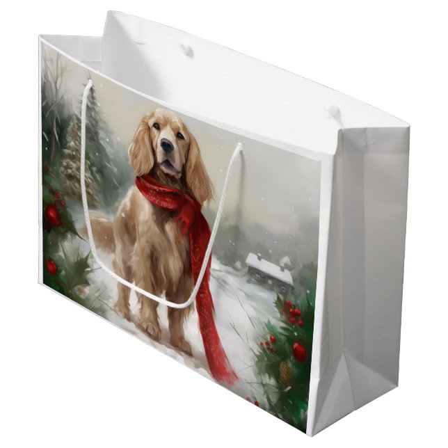 Grand Sac Cadeau Cocker Spaniel Chien dans Noël de neige (Devant Angle)