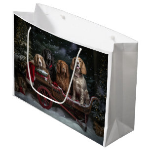 Grand Sac Cadeau Cocker Spaniel Snowy Sleigh Décor de Noël