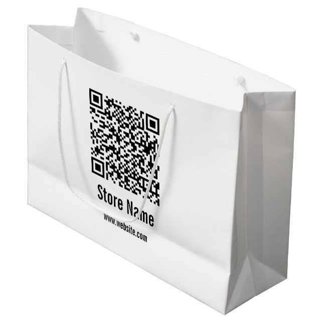 Grand Sac Cadeau Code QR Modèle noir et blanc (Devant Angle)