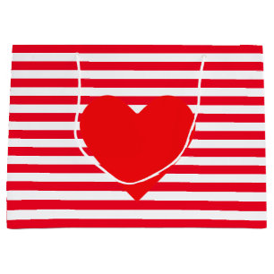 Grand Sac Cadeau Coeur de Noël sur Red White Stripes