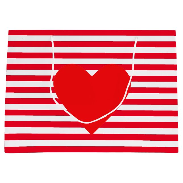 Grand Sac Cadeau Coeur de Noël sur Red White Stripes (Devant)