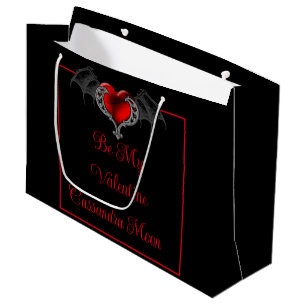 Grand Sac Cadeau Cœur gothique avec ailes de chauve-souris personna