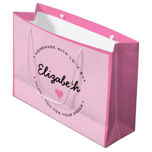 Grand Sac Cadeau Coeur rose fait maison avec Merci d'amour