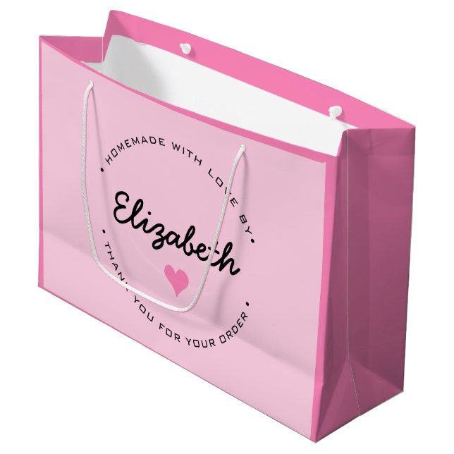 Grand Sac Cadeau Coeur rose fait maison avec Merci d'amour (Devant Angle)
