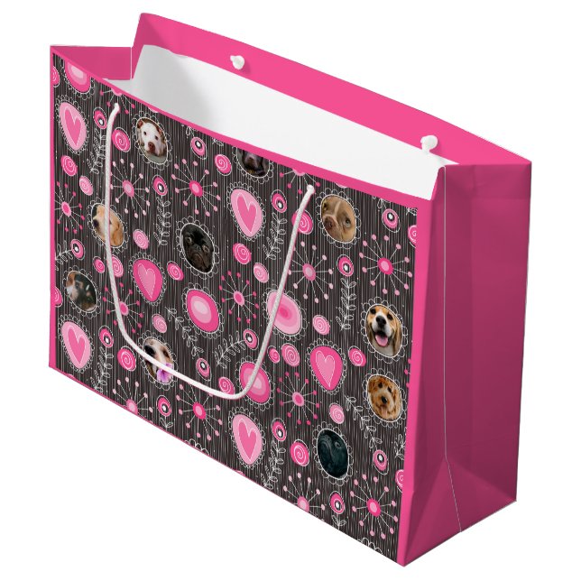 Grand Sac Cadeau Coeur rose mignon et Flower Chien Maman Photo Coll (Devant Angle)