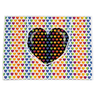 Grand Sac Cadeau Cœurs arc-en-ciel minimalistes élégants