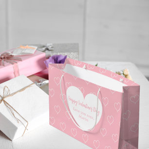 Grand Sac Cadeau Coeurs blancs rose clair Saint Valentin