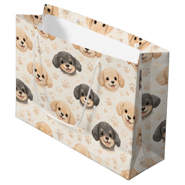 Grand Sac Cadeau Cœurs de chiots mignons motif aquarelle (3) (Devant Angle)
