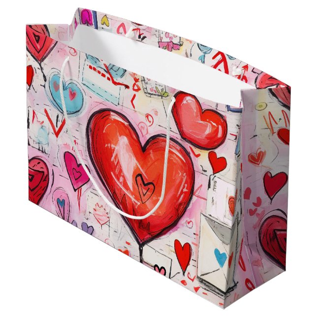 Grand Sac Cadeau Coeurs lunaires et lettres d'amour Motif (Dos Angle)