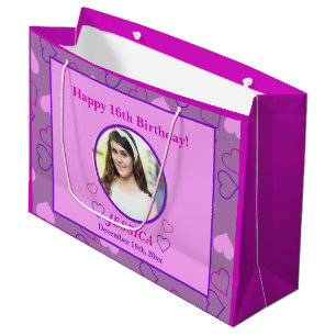 Grand Sac Cadeau Coeurs mignons rose violet 16e anniversaire Photo 