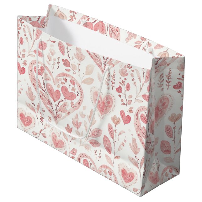 Grand Sac Cadeau Cœurs roses Amour floral (Devant Angle)